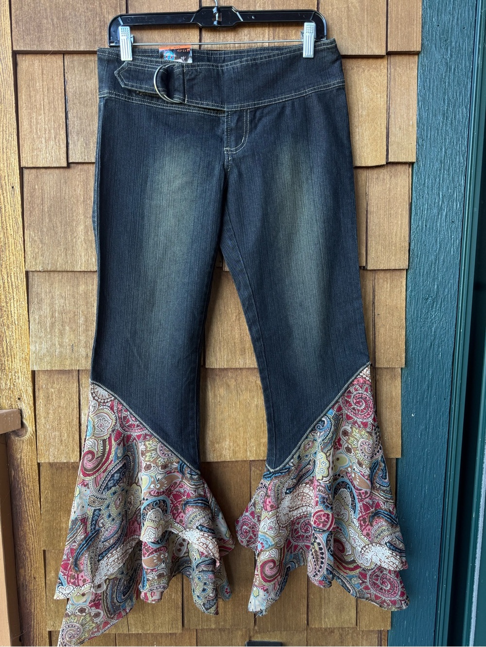 NWT RARE Vintage Z Cavaricci Paisley Ruffle Flare Jeans Size 7 Y2K Boho
